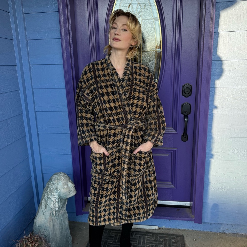 Brown and Black Houndstooth Plush Robe - Mens + Unisex Barrington Houserobe